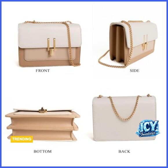 Faux Leather Crossbody Bag with Chain Strap, Adjustable Shoulder Purse - Picture 3 of 7